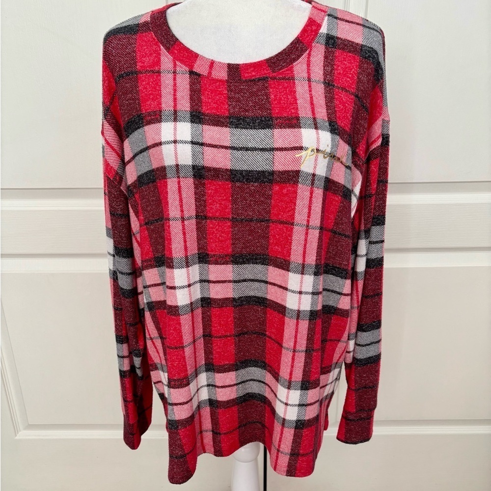PINK Victoria’s Secret Pajama Top XL | Red Plaid | Soft & Warm | Loungewear